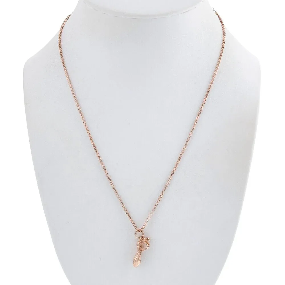 Rose Gold-Tone Sterling Silver 925 Ballerina Toe Shoe Charm Necklace 16